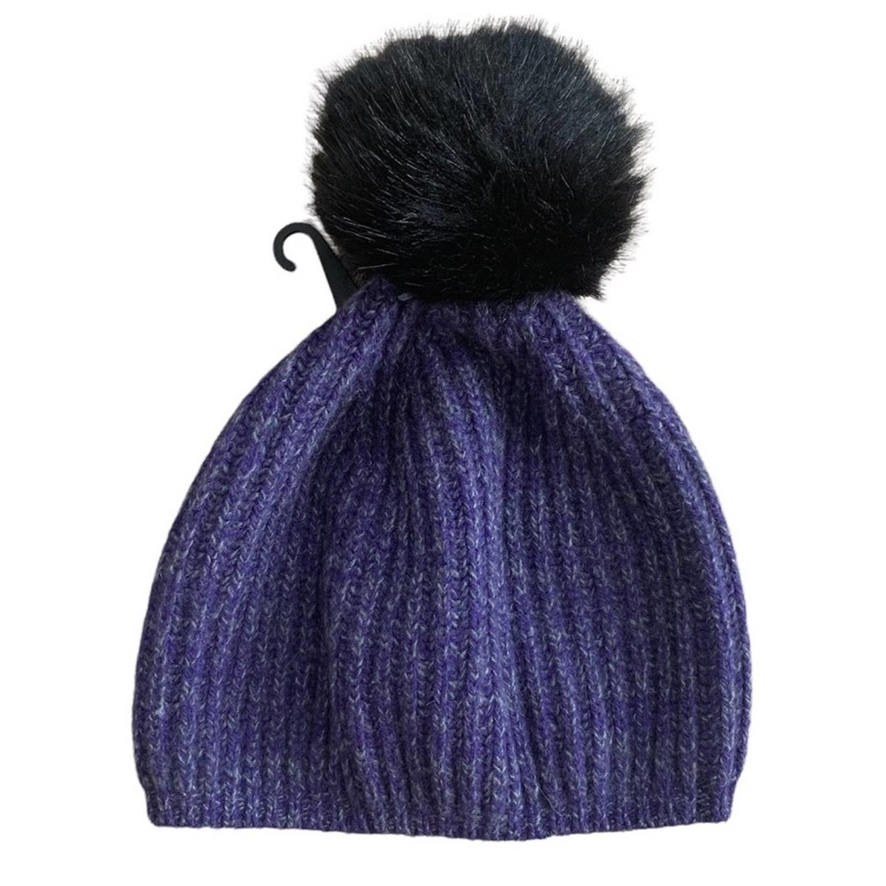 Portolano Cashmere Beanie with Faux Fur Pom Pom NWOT